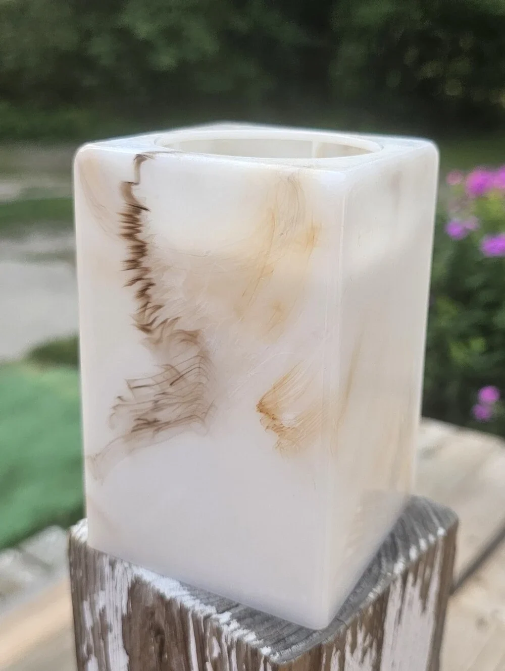 Dixie Cup Pop Up Dispenser Vintage Brown Cream Marble Swirl Plastic